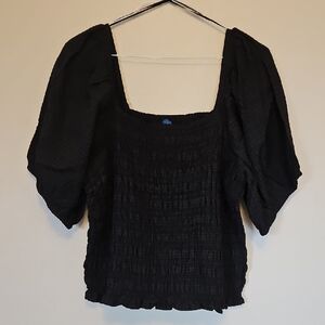 NWT Women's Black Fitted Smocked Top